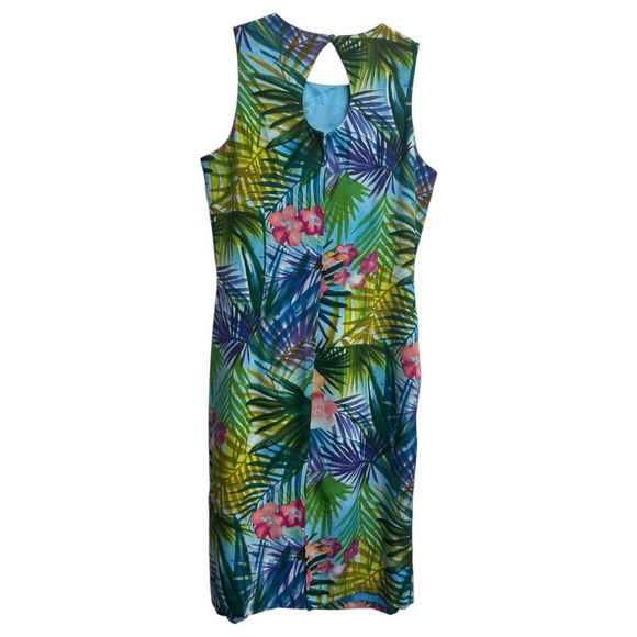 Maggy London Aqua Silk Floral Tropical Sleeveless Sheath Dress Women’s Size 14 - Picture 5 of 9
